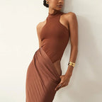Satin Sleeveless High Neck Dress
