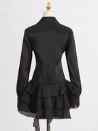 Appliques Ruffles Draped Long Sleeve Dress