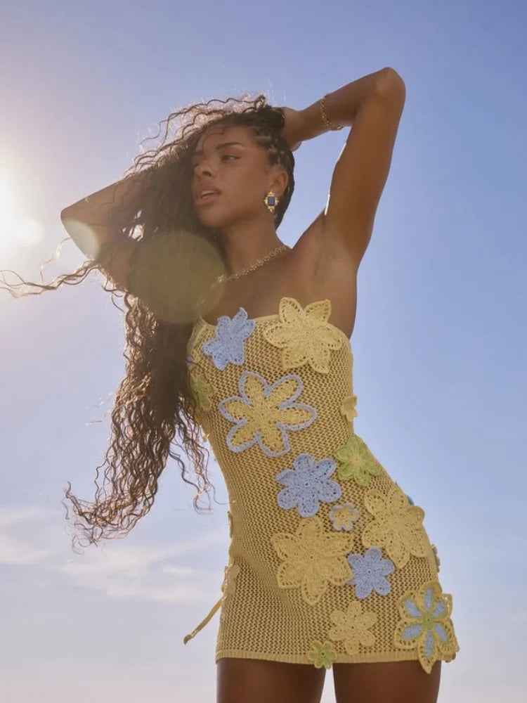 Embroidered Crochet Mini Floral Dress
