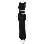Sheer Lace O Neck Bodycon Long Tank Dress