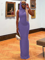 Hooded Sleeveless Slit Maxi Dress