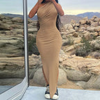 Slit Strapless Backless Maxi Party Dress