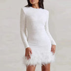 Long Sleeve Slim Sequins Feather Dress