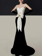 3D Flower Bowknot Patchwork Velvet Dress
