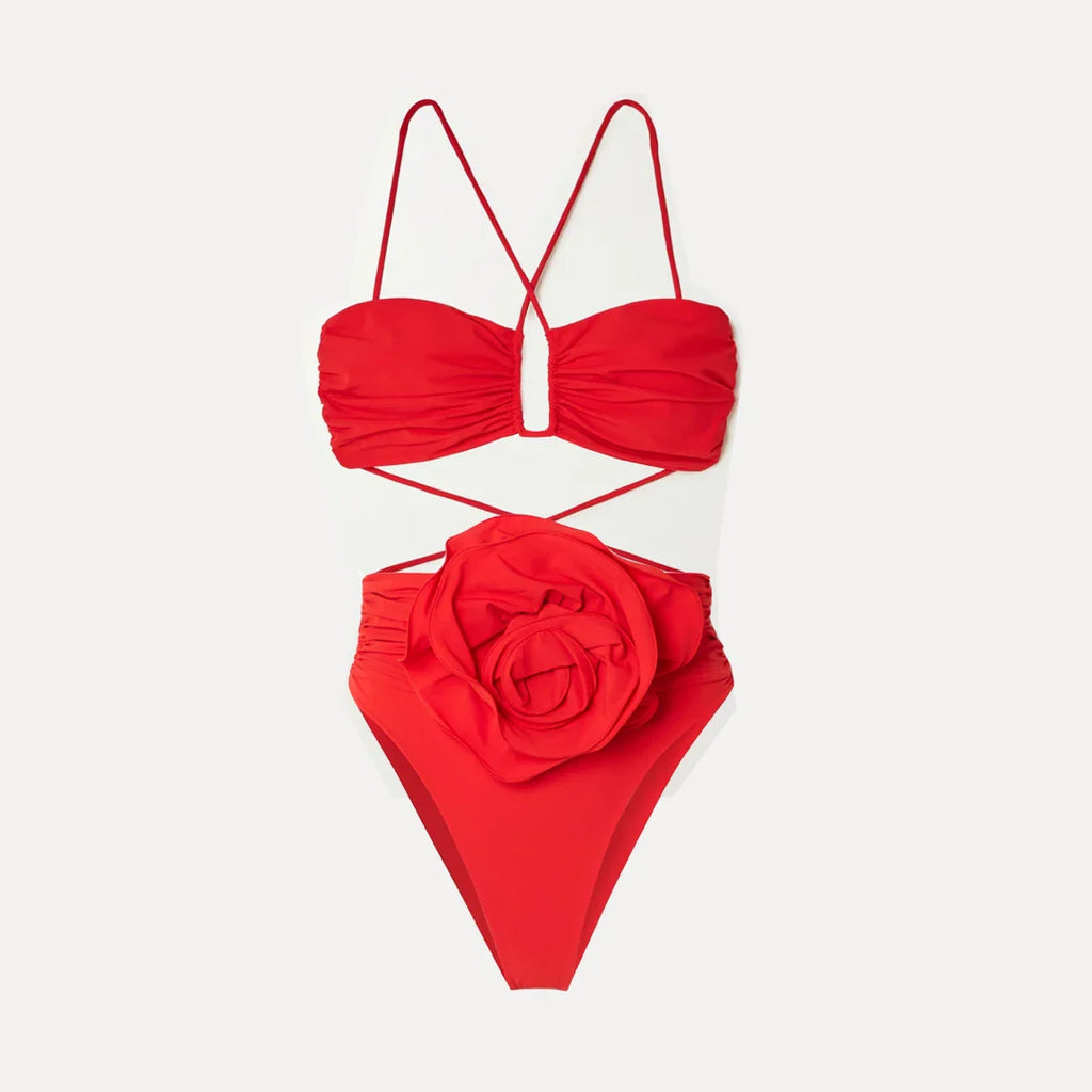 3D Floral Halter Bikini Set