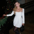 Pearl Square Neck Long Sleeve Mini Dress