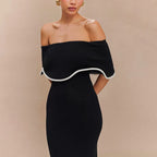 Strapless Ruffles Black Midi Dress