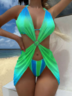 Gradient Mesh Skirt Summer Sexy Three Piece Swim Sets