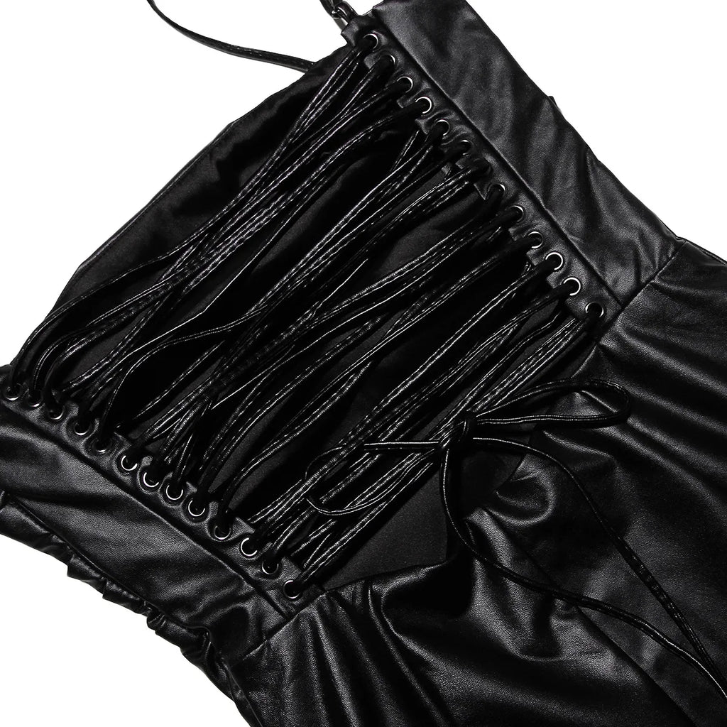 PU Open Back Lace Up Knee Length Dress