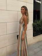 Deep V Neck Colorful Crochet Summer Dress