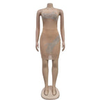 Mesh Rhinestone Round Neck Sleeveless Mini Dress