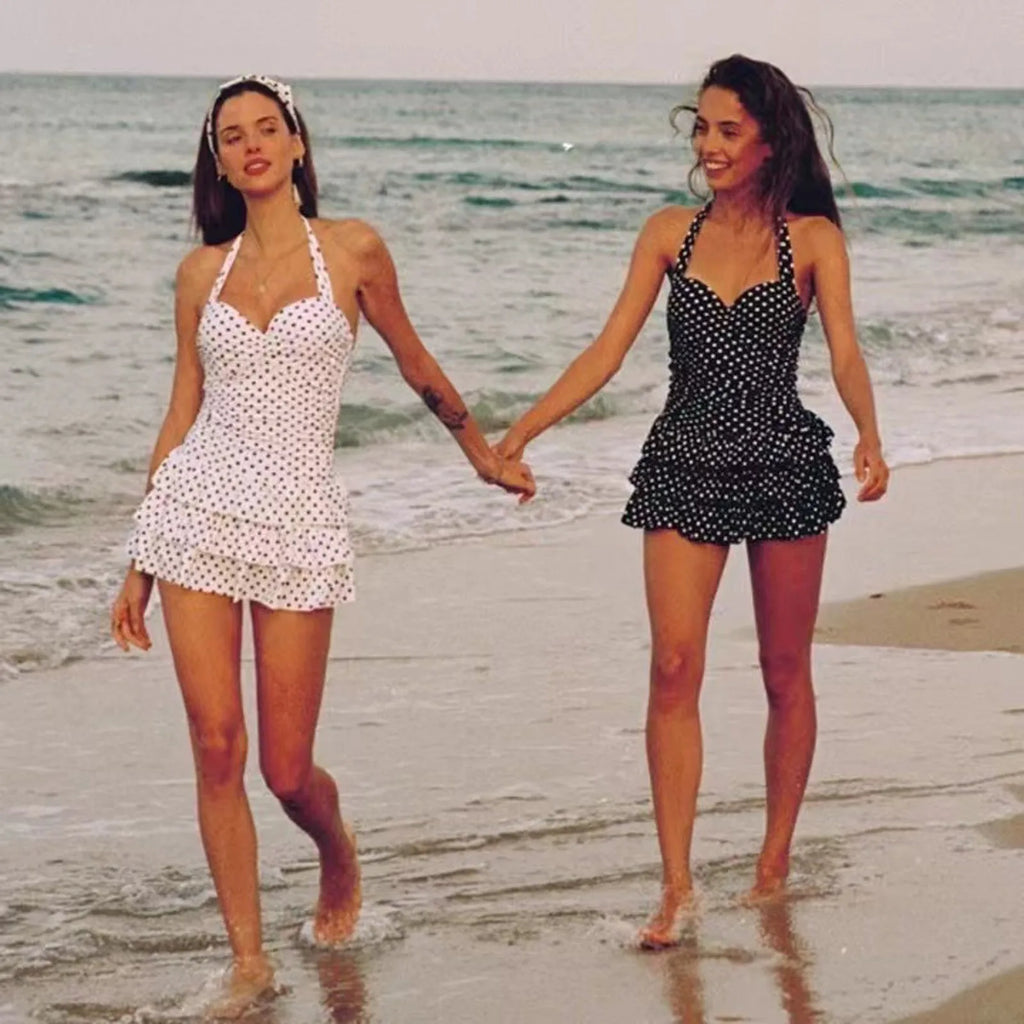 Polka Dot Ruffle Backless Bandage One Piece Swimwear