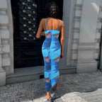 Slim Fit Bag Hip Print Long Sleeve Midi Dress