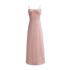 Spaghetti Strap Tie Up Plaid Pink Midi Dress