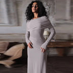 Solid Long Sleeve Irregular Splice Long Dress