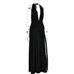 Open Back Solid Thigh High Split Long Dress