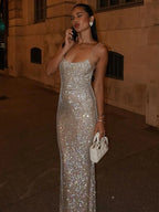 Glitter Strap Bodycon Midi Party Dress