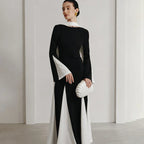Ribbon Patchwork Pleated Long Dress