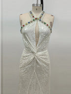 Mesh Sequin Floor Length White Mermaid Dress
