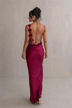 Floral Draped Open Back Spaghetti Strap Maxi Dress