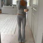 Y2K Tie-up Wrap V-neck Two Piece Pants Set