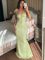 Sleeveless Lace Up Backless Floral Dress