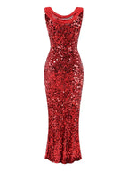 Swinging Neck Sequins Red Long Dress