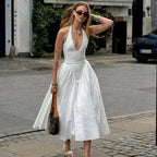 Backless Deep V Spliced Long Midi Dress