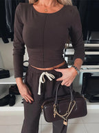 Lace Up Loose Sleeve Two Piece Pants Set