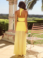 Halter Laceup Yellow Knit Set