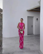3D Flowers Sleeveless Party Midi Dress