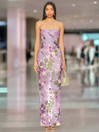 Sequin Floral - Embellished Lavender Strapless Dress