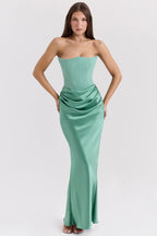 Strapless Pink Satin Corset Silk Dress