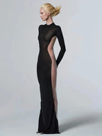 Solid Patchwork Black Milk Silk Dress