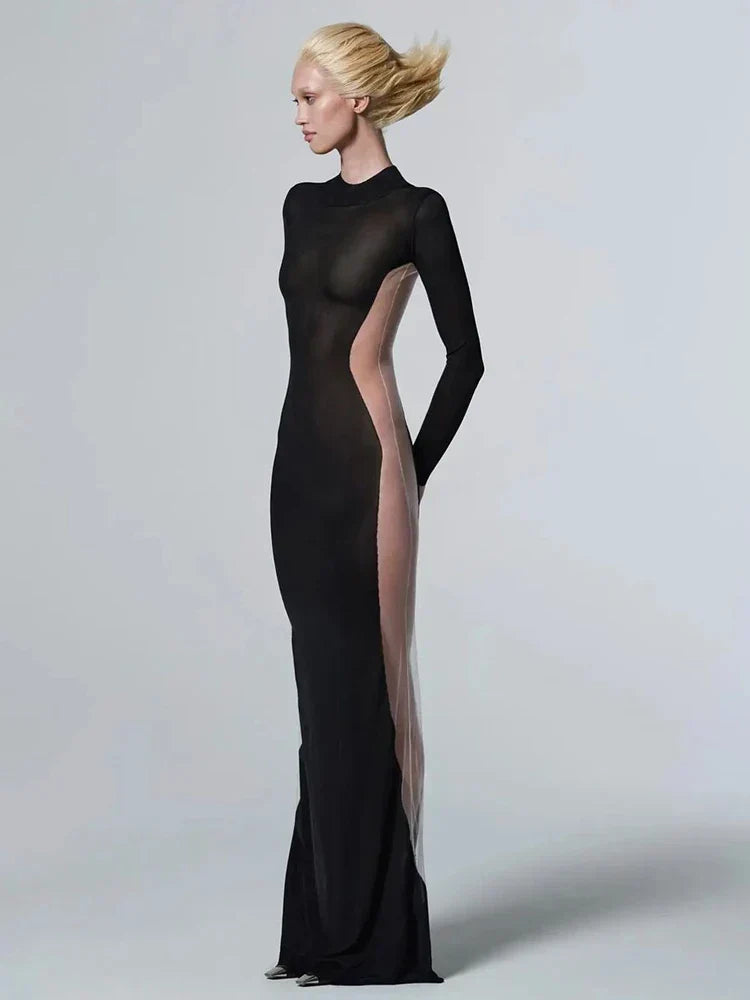 Solid Patchwork Black Milk Silk Dress