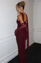 Scarf Collar Strapless Off - shoulder Long Dress
