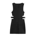 Crop Hollow Waist Black Mini Dress