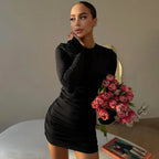 Floral Long Sleeve ONeck Ruched Bodycon Work Dress