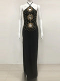 Halter Bead Hollow Design Backless Long Dress