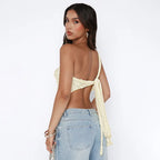Solid Color Lace Open Waist Asymmetric Cami Top