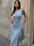 Sleeveless Patchwork Knit Maxi Dresses