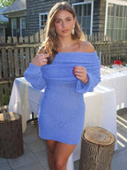 Knitted Slash Neck Vacation Mini Lace Dress
