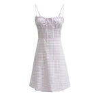 Spaghetti Strap Tie Up Plaid Pink Midi Dress