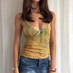 Abstract Print Ribbon Tie-Up Y2K Cami Top