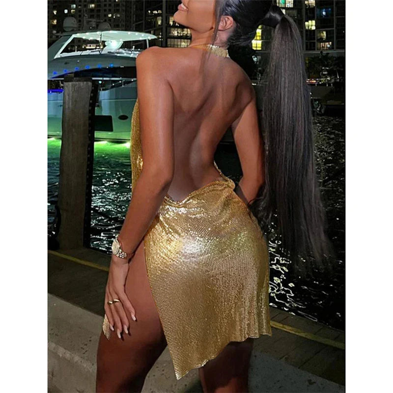Glitter Solid Sleeveless Bodycon Mini Dress