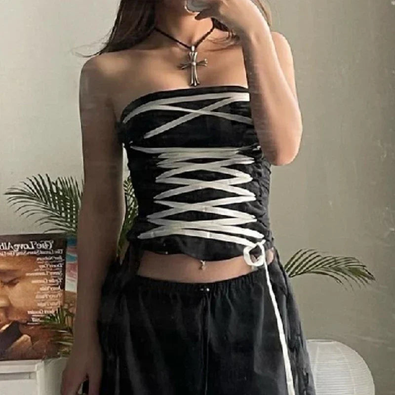 Cross Bandage Midriff Strapless