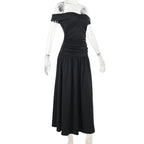 Slash Neck Off Shoulder Solid Dress