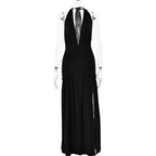 Open Back Solid Thigh High Split Long Dress