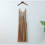 Deep V - neck Crochet Halter Backless Maxi Dress