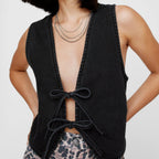 Vintage Denim Halter Tie-Up V-Neck Waistcoat Cami Top